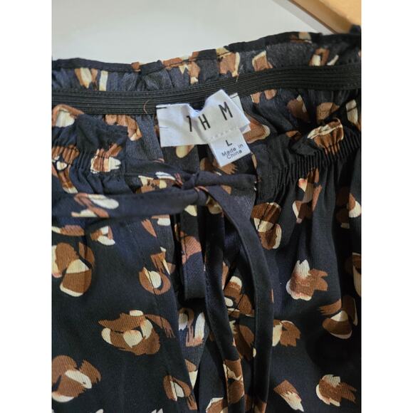 THML Women’s Black Brown Abstract Print Tassel Tie Blouse – Large - Picture 6 of 9